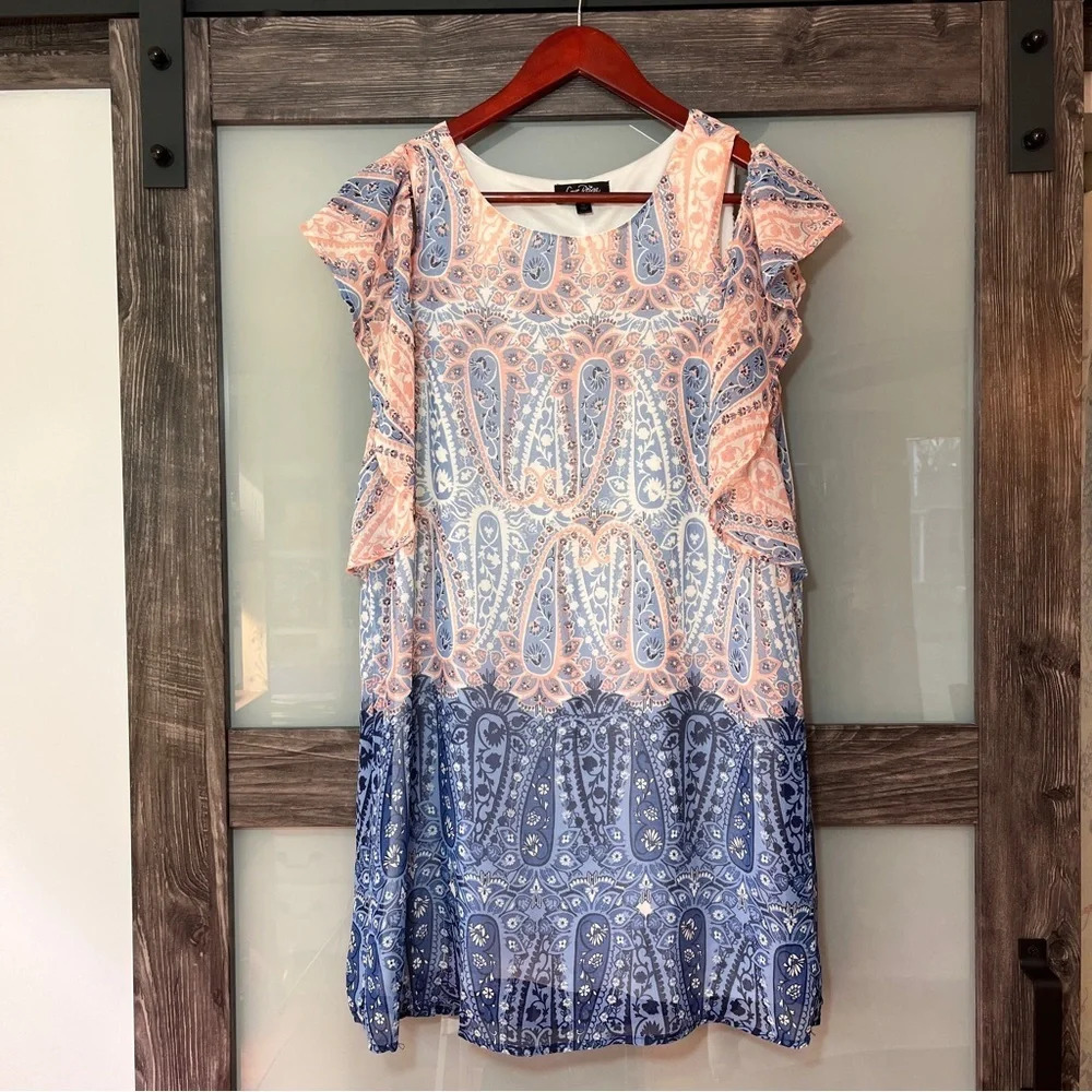 Love Reign Boho Paisley Peekaboo Shoulder Mini Dress Women’s Size M - Picture 2 of 8